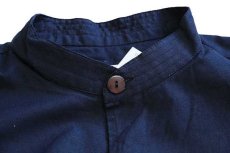 画像4: デッドストック★90s イタリア製 SISLEY 無地 バンドカラー プルオーバー 半袖 コットンシャツ 紺 M (4)