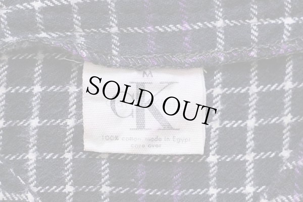 画像4: 00s Calvin Klein カルバンクライン チェック ノーカラー 半袖 コットン ライトネルシャツ M (4)