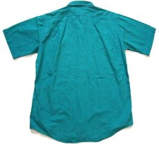 画像2: 80s USA製 L.L.Bean 無地 半袖 コットンポプリンシャツ エメラルドグリーン×紫 M (2)