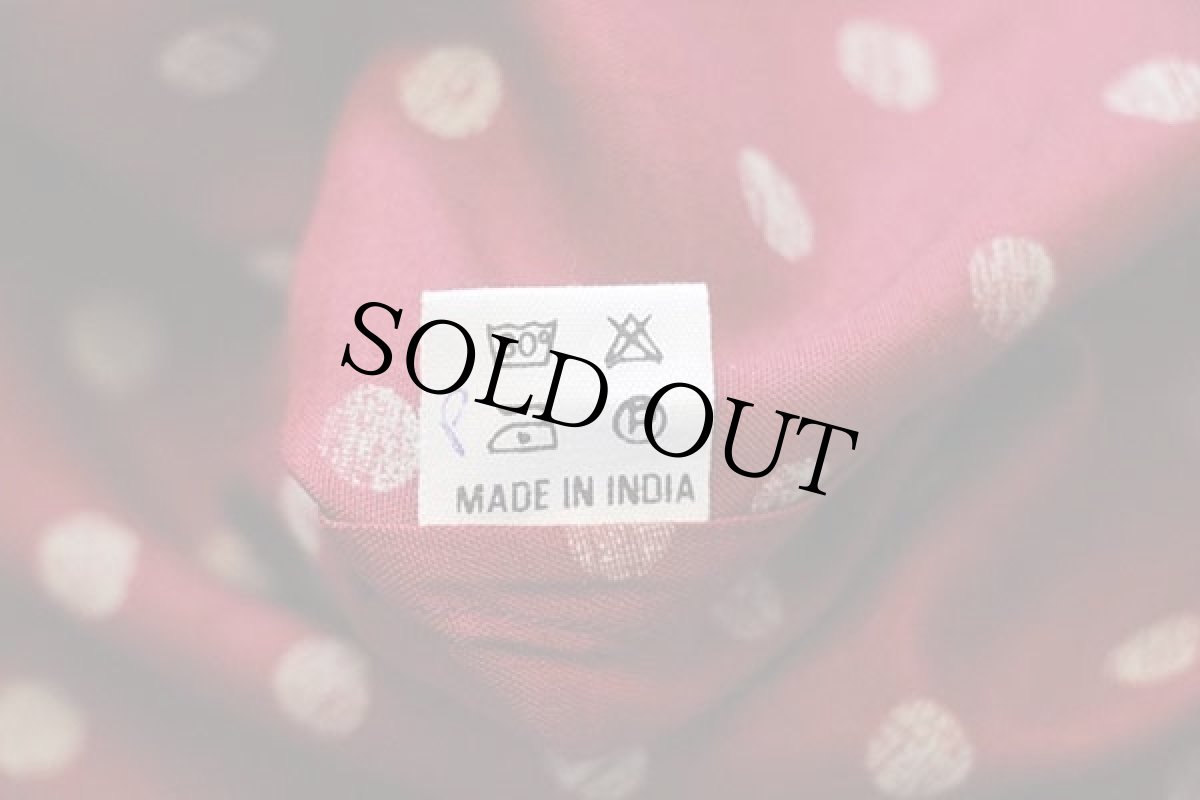 画像4: 80s UNKNOWN ドット柄 半袖 レーヨンシャツ 濃赤×グレーベージュ (4)