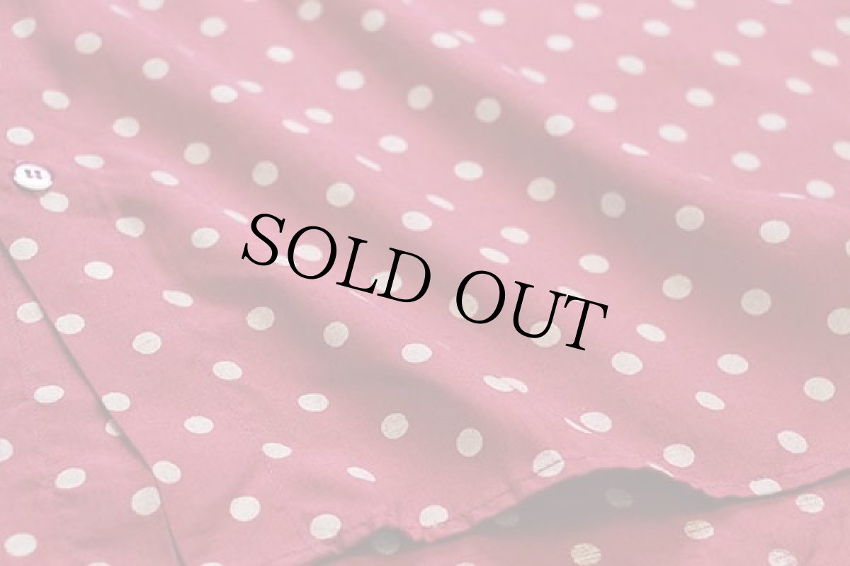 画像6: 80s UNKNOWN ドット柄 半袖 レーヨンシャツ 濃赤×グレーベージュ (6)