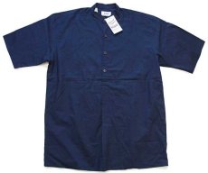 画像1: デッドストック★90s イタリア製 SISLEY 無地 バンドカラー プルオーバー 半袖 コットンシャツ 紺 M (1)