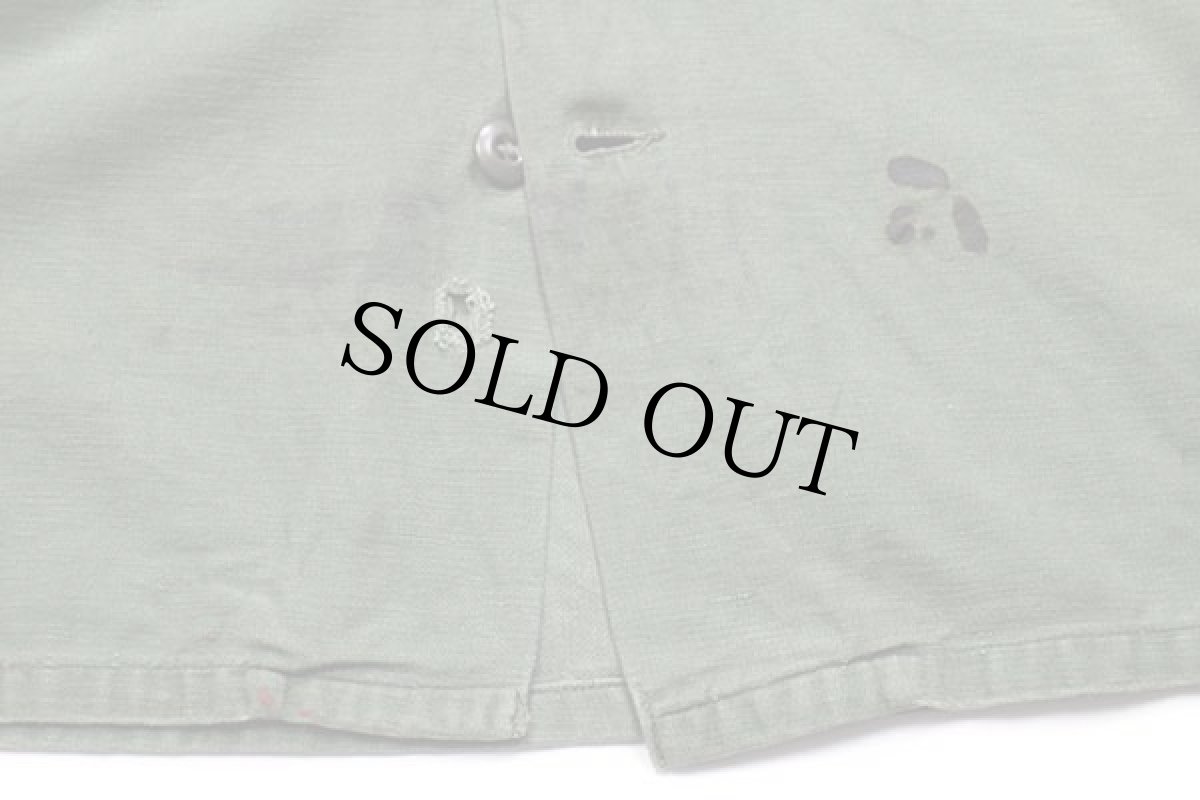 画像8: 70s 米軍 U.S.ARMY 半袖 コットンサテン ユーティリティシャツ カスタム ボロ オリーブグリーン (8)