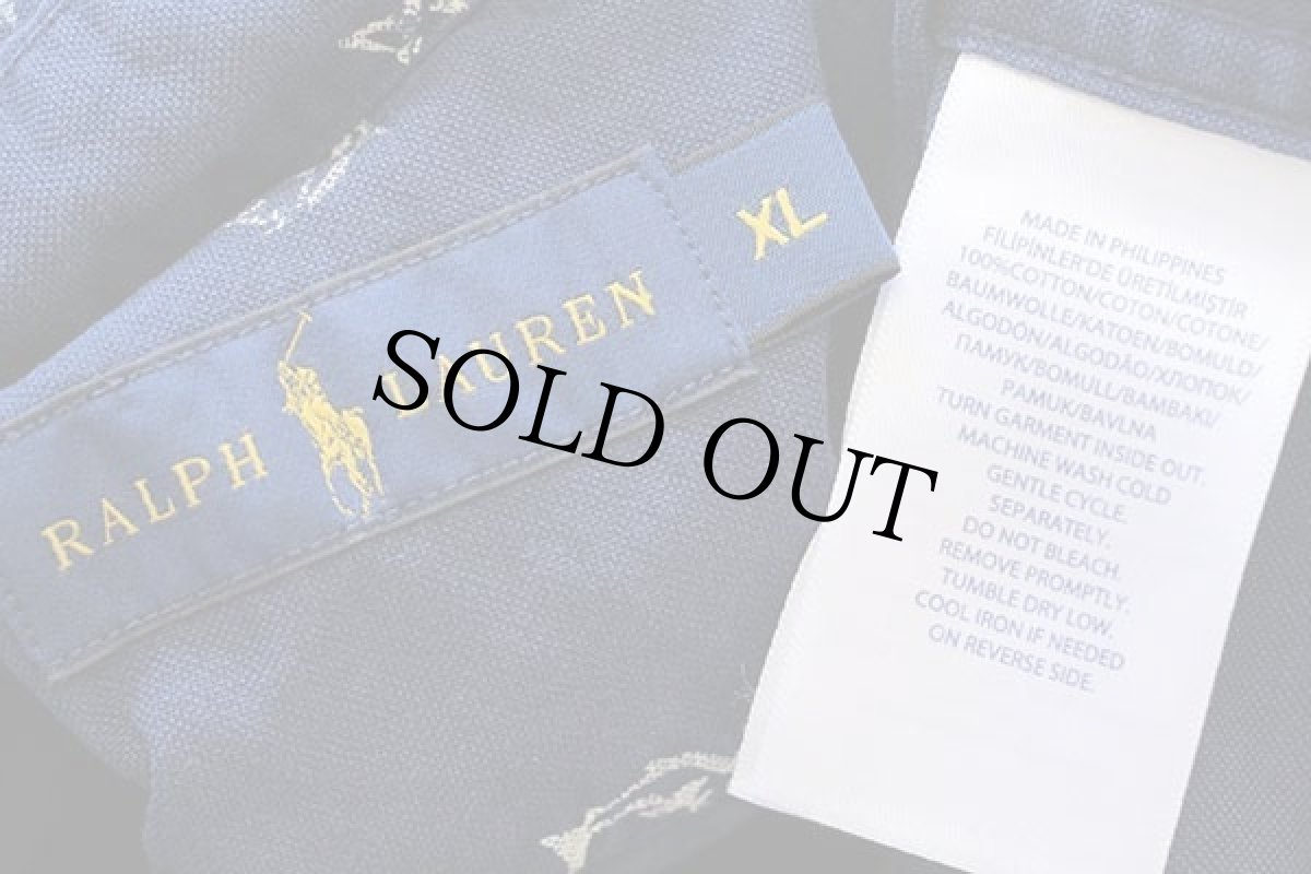 画像4: ラルフローレン 総柄 三点留め ボタンダウン プルオーバー 半袖 オックスフォード コットンシャツ 紺 XL (4)