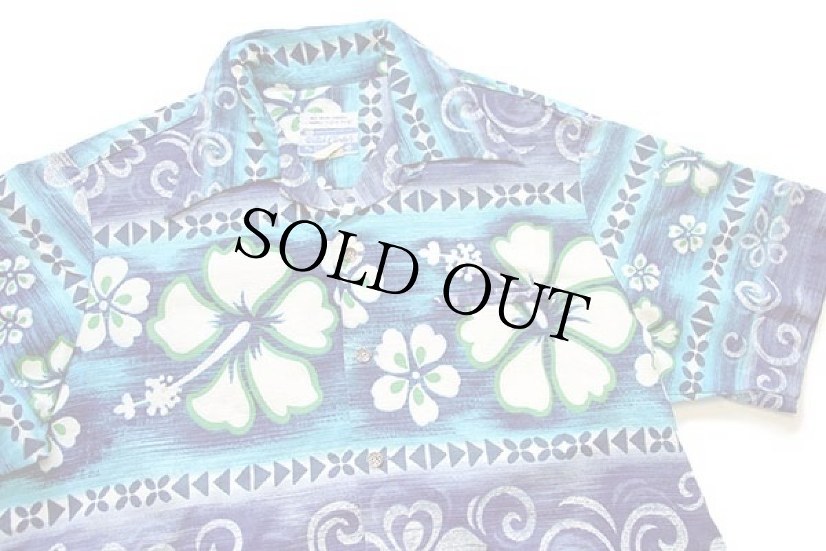 画像3: 70s ハワイ製 Waltah Clarke's ハイビスカス柄 コットン アロハシャツ XL (3)