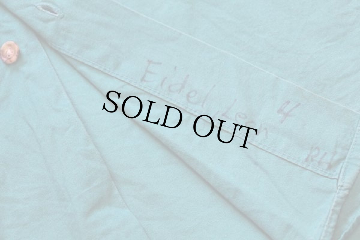 画像5: 80s USA製 L.L.Bean 無地 半袖 コットンポプリンシャツ エメラルドグリーン×紫 M (5)