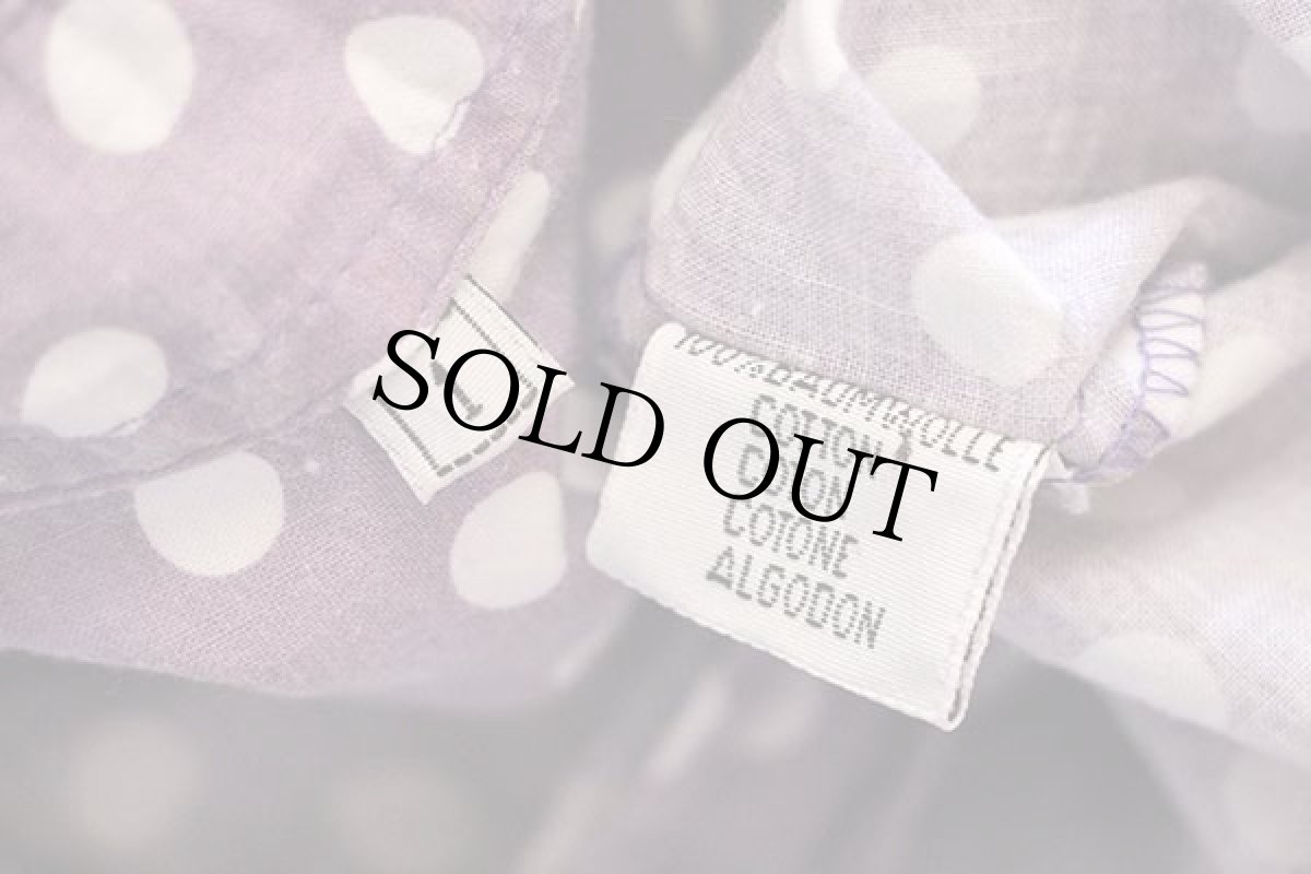 画像4: 80s UNKNOWN ドット柄 半袖 コットンシャツ ラベンダー×ホワイト 1 (4)