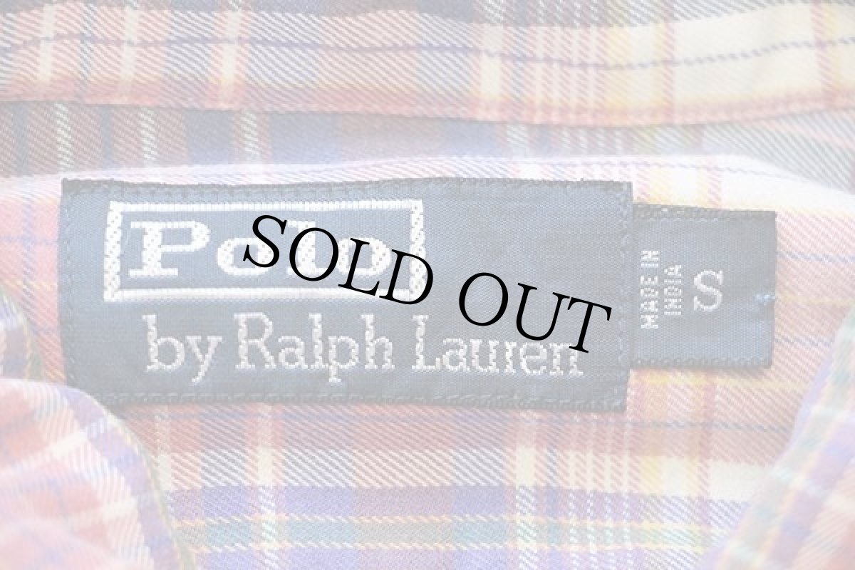 画像4: 00s ポロ ラルフローレン マドラスチェック チンスト付き コットン ワークシャツ S★インド綿 (4)