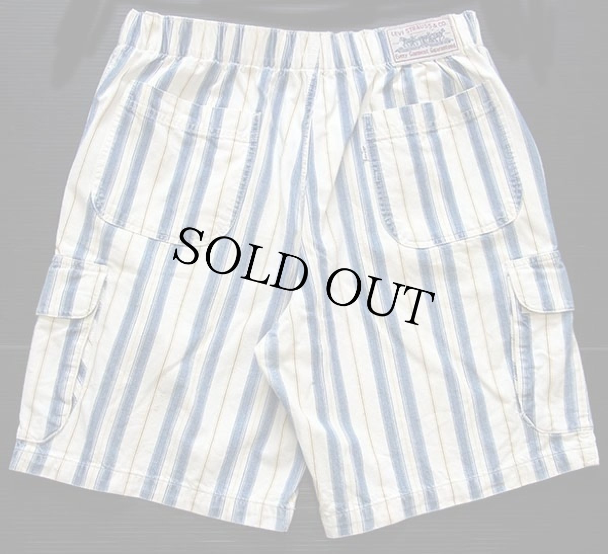 画像2: 90s イタリア製 Levi'sリーバイス ランダムストライプ コットン ダンガリー カーゴ ショートパンツ 34★ショーツ ユーロ (2)