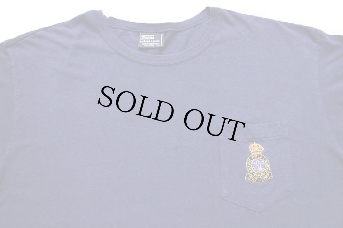 画像3: 90s ポロ ラルフローレン ロゴ刺繍 コットン ポケット付き 長袖Tシャツ ナス紺 L (3)