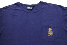 画像3: 90s ポロ ラルフローレン ロゴ刺繍 コットン ポケット付き 長袖Tシャツ ナス紺 L (3)