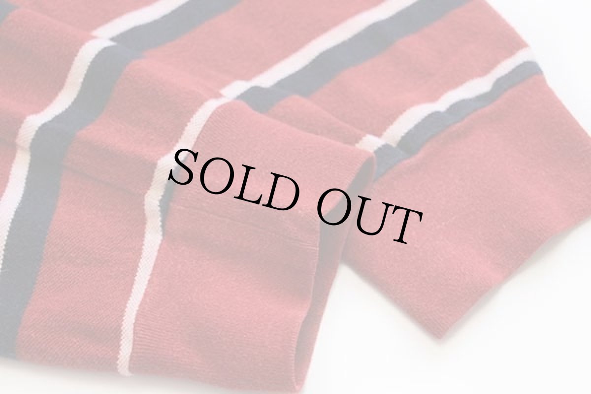 画像5: 90s ポロ ラルフローレン マルチボーダー コットン 鹿の子 長袖ポロシャツ 濃赤×紺×白 XL (5)