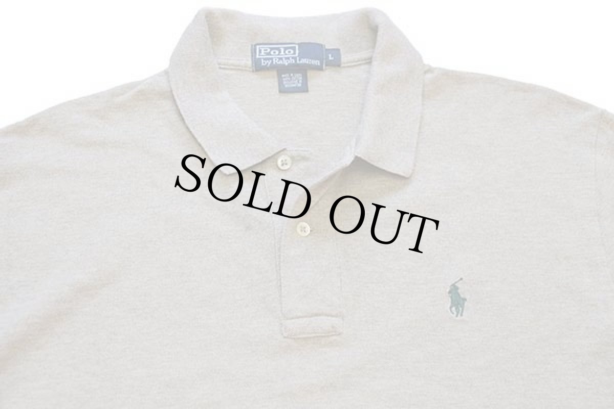 画像3: ポロ ラルフローレン ワンポイント コットン 鹿の子 長袖ポロシャツ 杢グレーベージュ L (3)