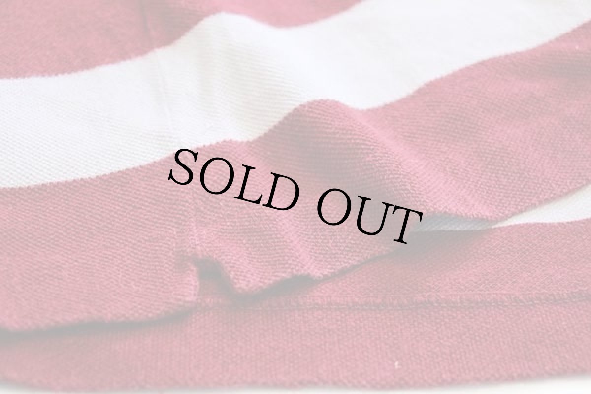 画像5: 90s LACOSTEラコステ 太ボーダー コットン 鹿の子 ポロシャツ 濃赤×オフホワイト 7 (5)