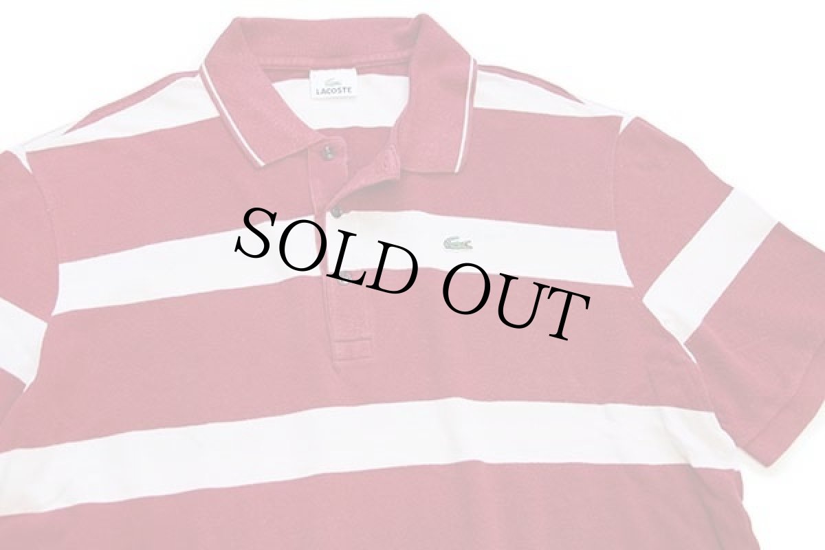 画像3: 90s LACOSTEラコステ 太ボーダー コットン 鹿の子 ポロシャツ 濃赤×オフホワイト 7 (3)