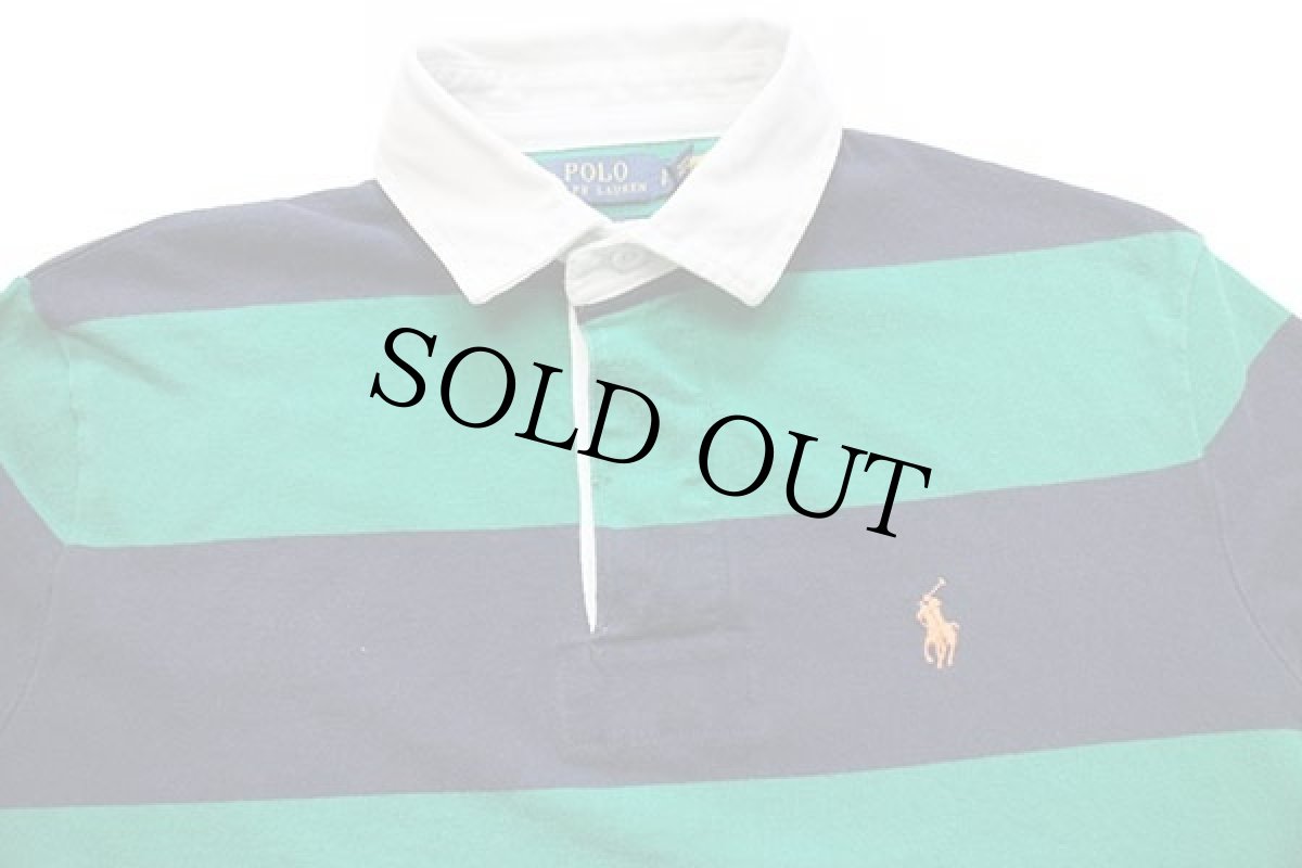 画像3: ポロ ラルフローレン 太ボーダー コットン ラガーシャツ 緑×紺 S (3)