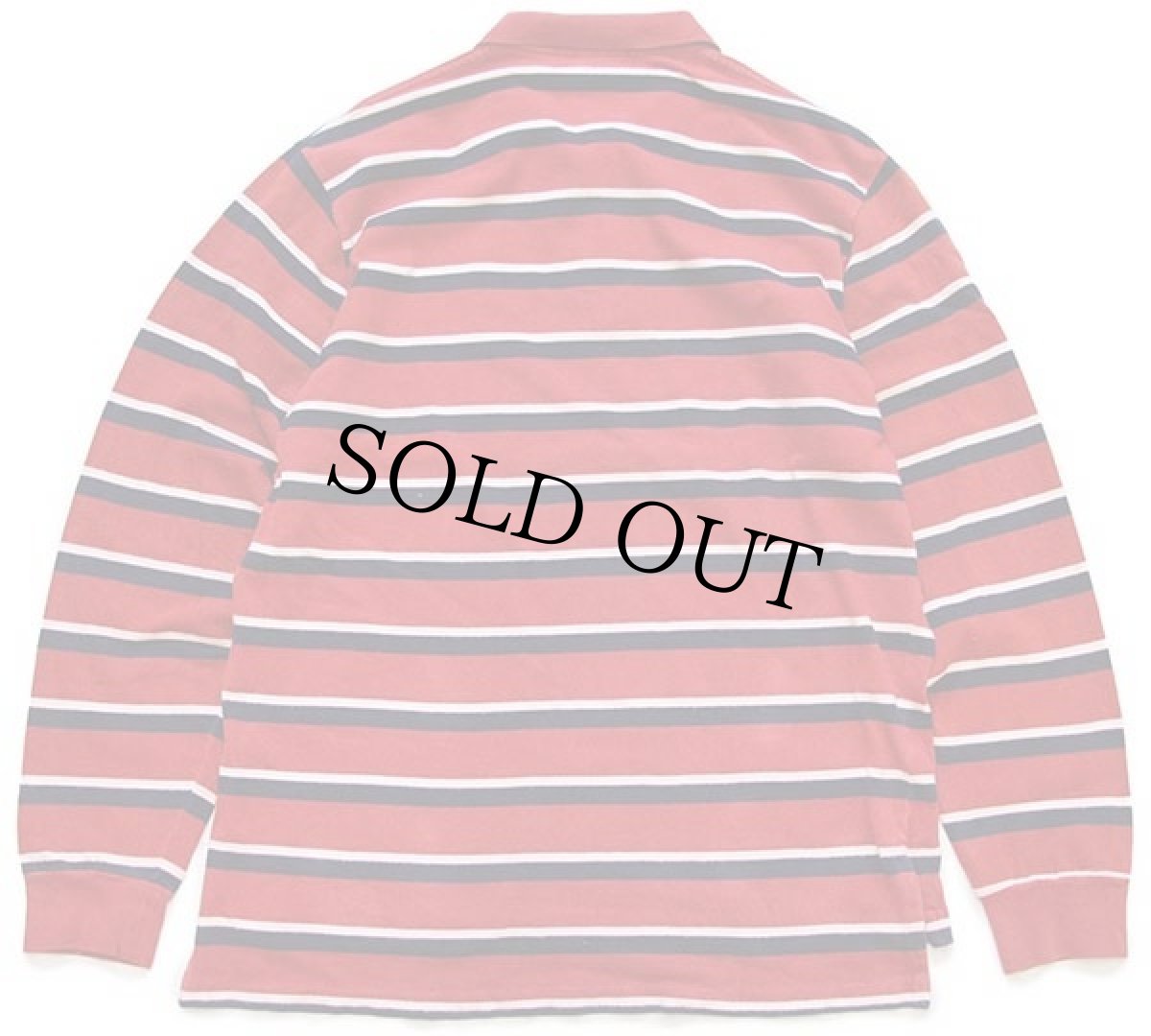 画像2: 90s ポロ ラルフローレン マルチボーダー コットン 鹿の子 長袖ポロシャツ 濃赤×紺×白 XL (2)