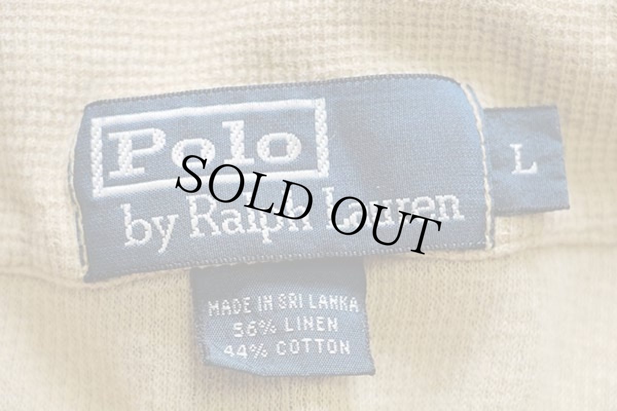 画像4: 00s ポロ ラルフローレン ポケット付き リネン×コットン ポロシャツ カーキ L (4)