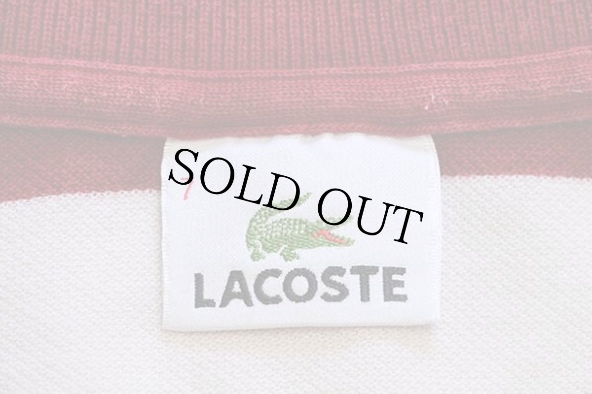 画像4: 90s LACOSTEラコステ 太ボーダー コットン 鹿の子 ポロシャツ 濃赤×オフホワイト 7 (4)