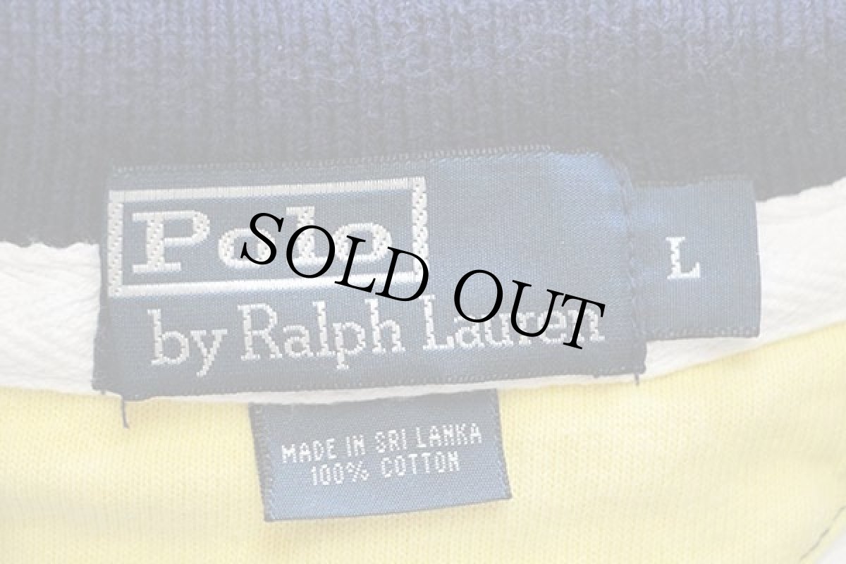 画像4: 00s ポロ ラルフローレン 太ボーダー 半袖 コットン ラガーシャツ 紺×黄×白 L (4)