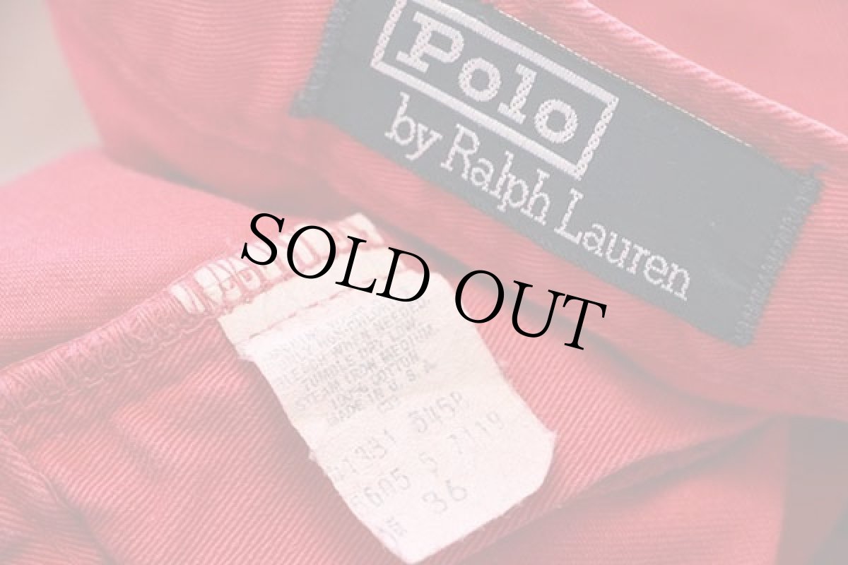 画像4: 80s USA製 ポロ ラルフローレン ツータック コットン チノ ショートパンツ 赤 36★ショーツ (4)