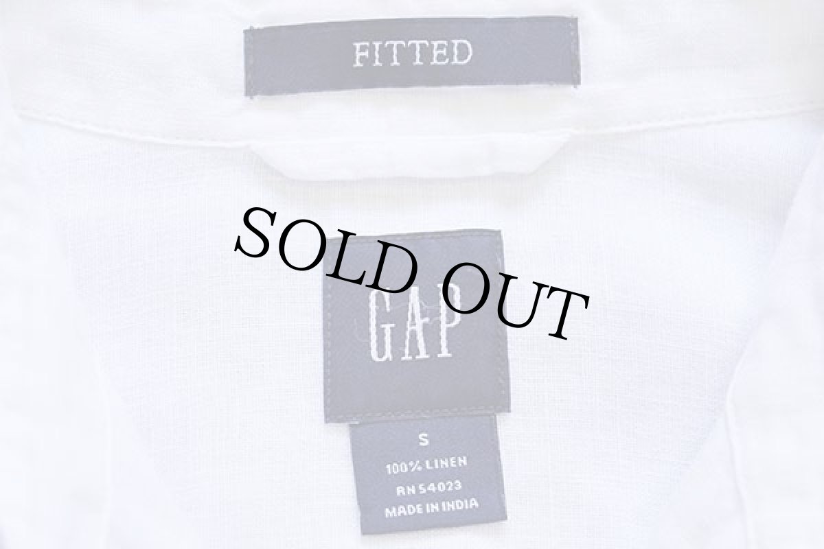 画像4: 00s GAPギャップ FITTED 無地 半袖 リネンシャツ 白 S (4)