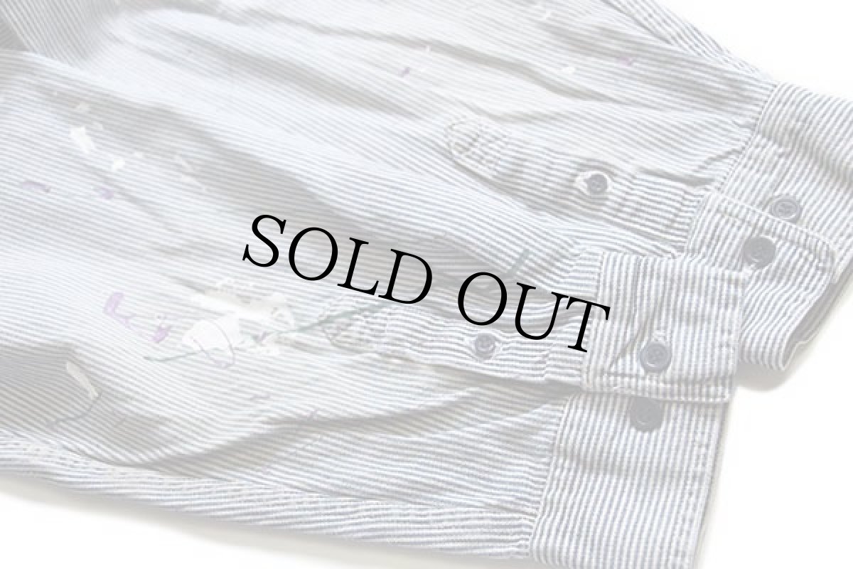 画像7: UNKNOWN ヒッコリー ストライプ コットン ワークシャツ ボロ ペンキ飛び (7)