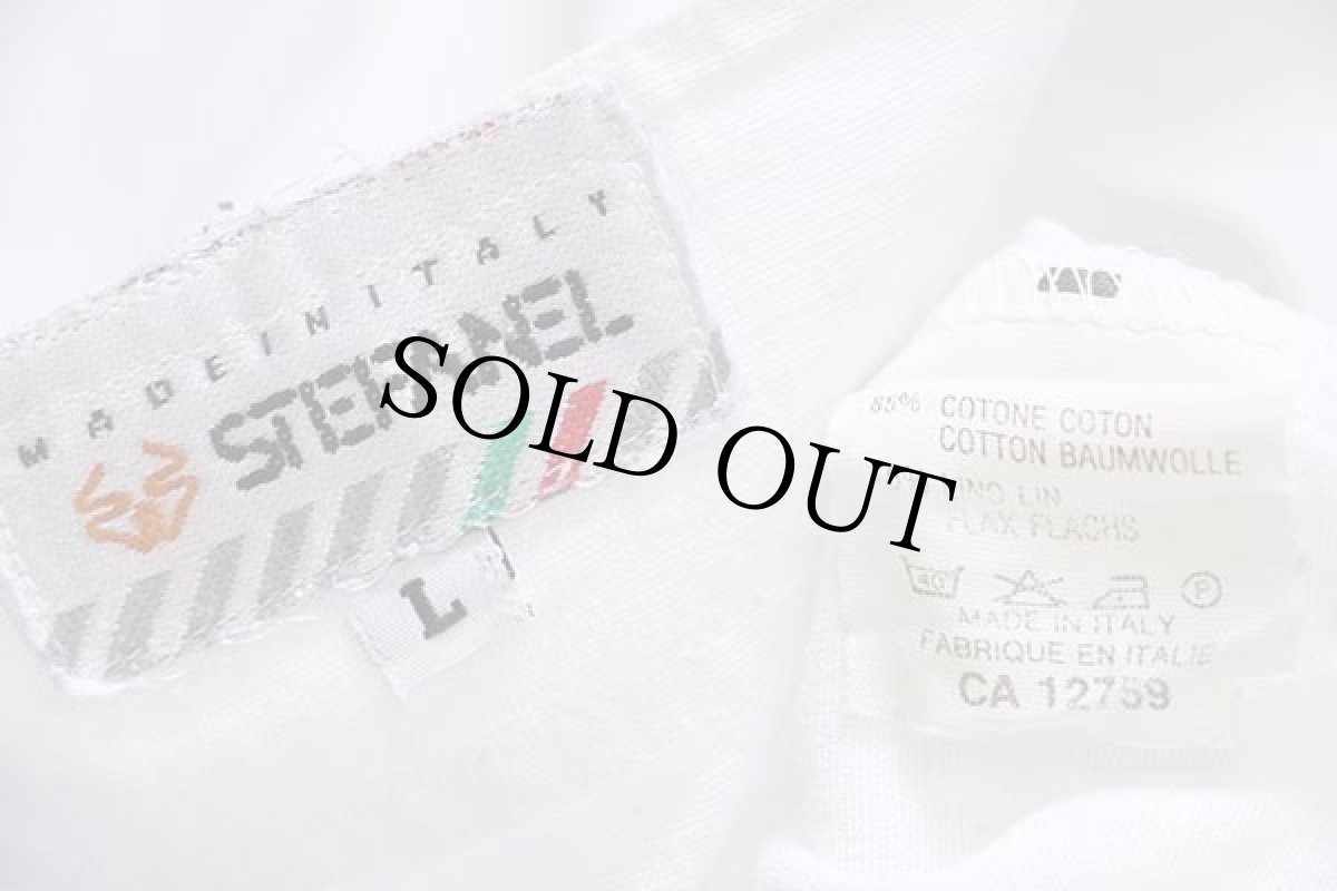 画像4: 80s イタリア製 STEFANEL ノーカラー 半袖 コットン×リネンシャツ 生成り L (4)