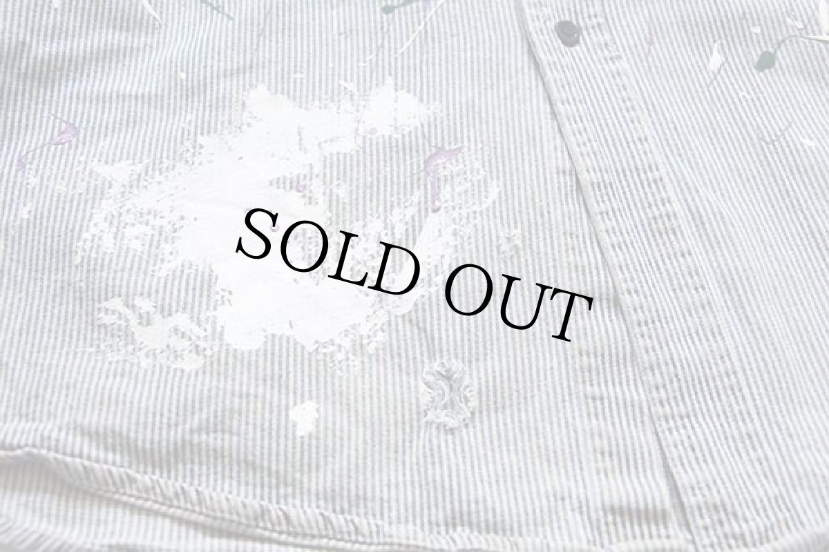 画像8: UNKNOWN ヒッコリー ストライプ コットン ワークシャツ ボロ ペンキ飛び (8)