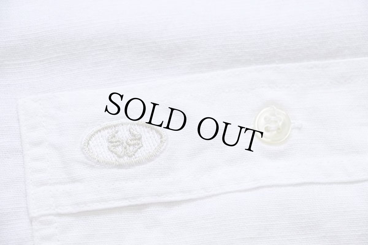 画像5: 80s イタリア製 STEFANEL ノーカラー 半袖 コットン×リネンシャツ 生成り L (5)