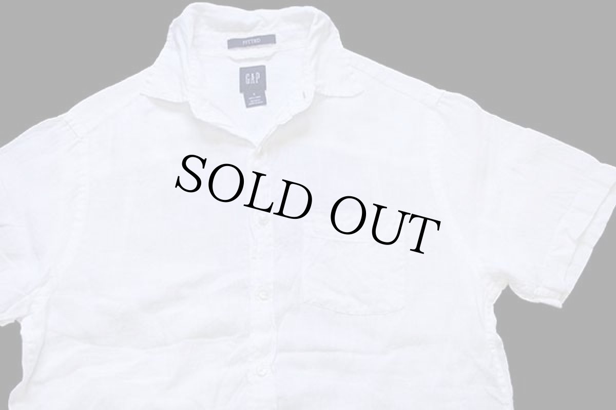 画像3: 00s GAPギャップ FITTED 無地 半袖 リネンシャツ 白 S (3)