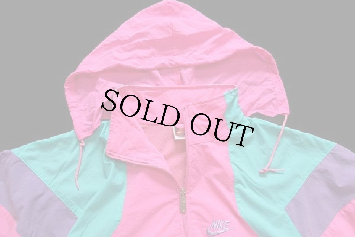 画像3: 90s NIKEナイキ マルチカラー 切り替え ナイロンジャケット 蛍光ピンク S (3)