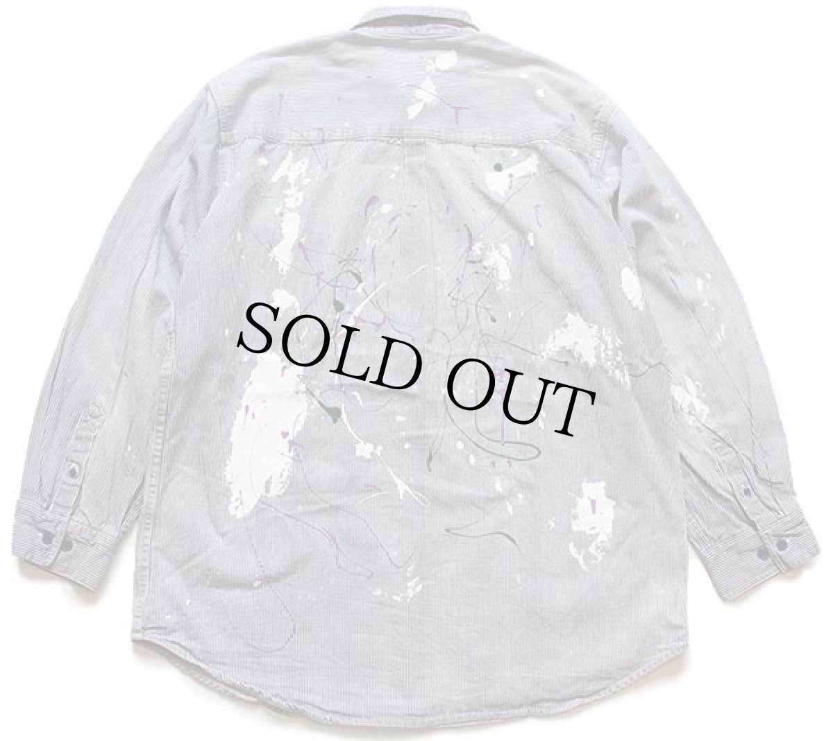 画像2: UNKNOWN ヒッコリー ストライプ コットン ワークシャツ ボロ ペンキ飛び (2)