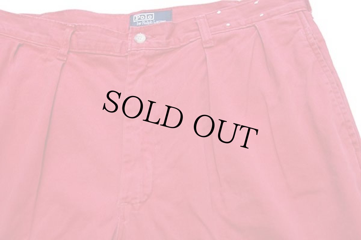 画像3: 80s USA製 ポロ ラルフローレン ツータック コットン チノ ショートパンツ 赤 36★ショーツ (3)