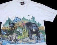 画像1: 90s USA製 HABITAT XCIII アニマル 両面プリント アート コットンTシャツ 白 S (1)