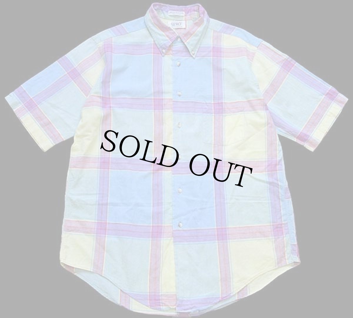 画像1: 80s USA製 SERO マドラスチェック ボタンダウン 半袖 コットンシャツ パステルカラー L★インド綿 (1)