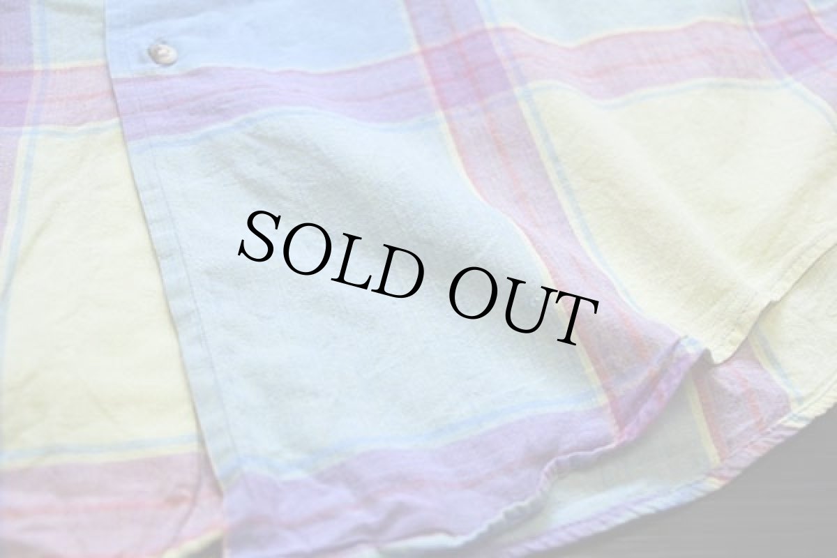 画像5: 80s USA製 SERO マドラスチェック ボタンダウン 半袖 コットンシャツ パステルカラー L★インド綿 (5)