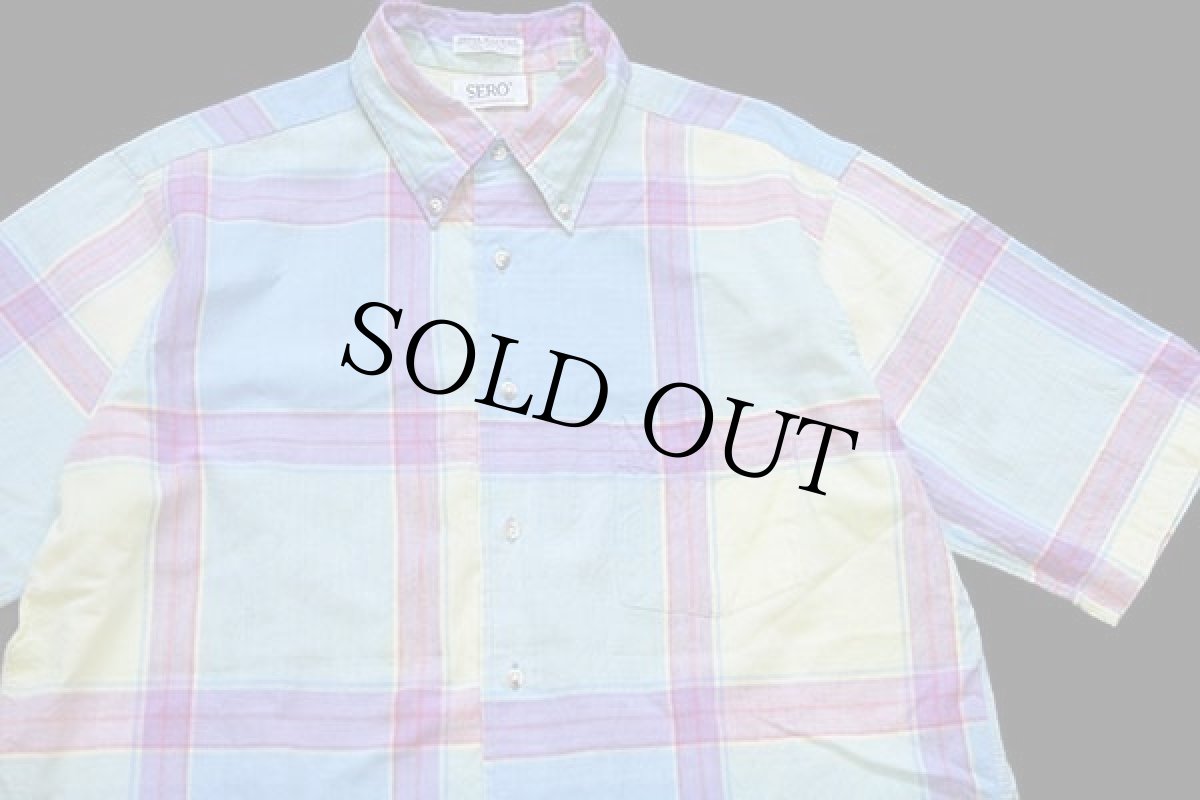 画像3: 80s USA製 SERO マドラスチェック ボタンダウン 半袖 コットンシャツ パステルカラー L★インド綿 (3)