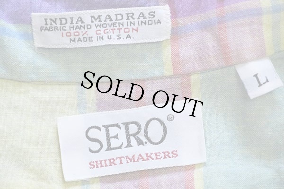 画像4: 80s USA製 SERO マドラスチェック ボタンダウン 半袖 コットンシャツ パステルカラー L★インド綿 (4)