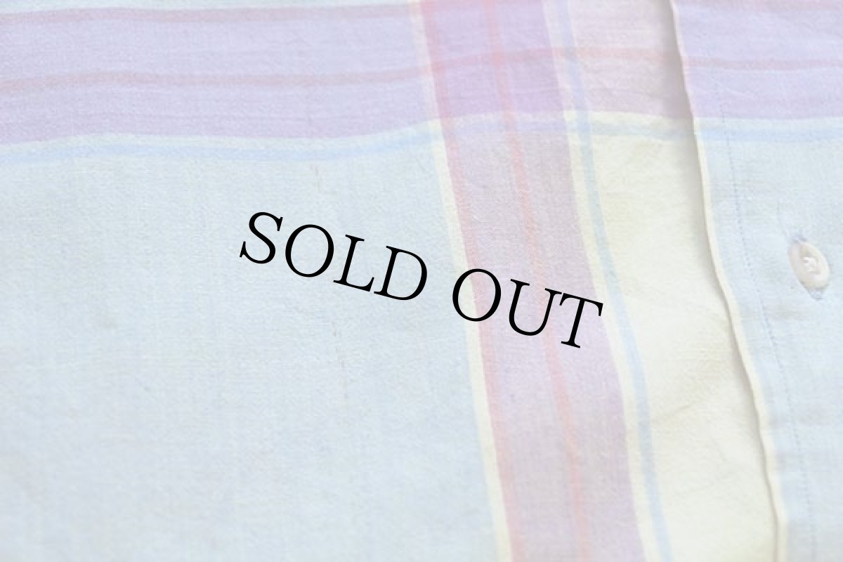 画像6: 80s USA製 SERO マドラスチェック ボタンダウン 半袖 コットンシャツ パステルカラー L★インド綿 (6)