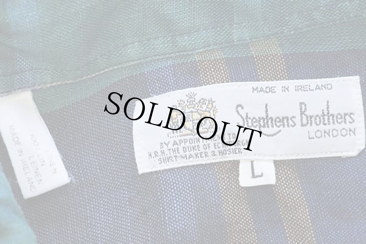 画像4: アイルランド製 Stephens Brothers チェック 半袖 リネンシャツ L (4)