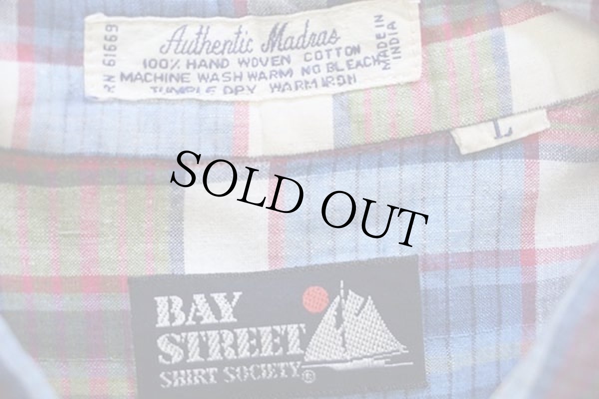 画像4: 70s BAY STREET SHIRT SOCIETY マドラスチェック ボタンダウン 半袖 コットンシャツ L★インド綿 (4)
