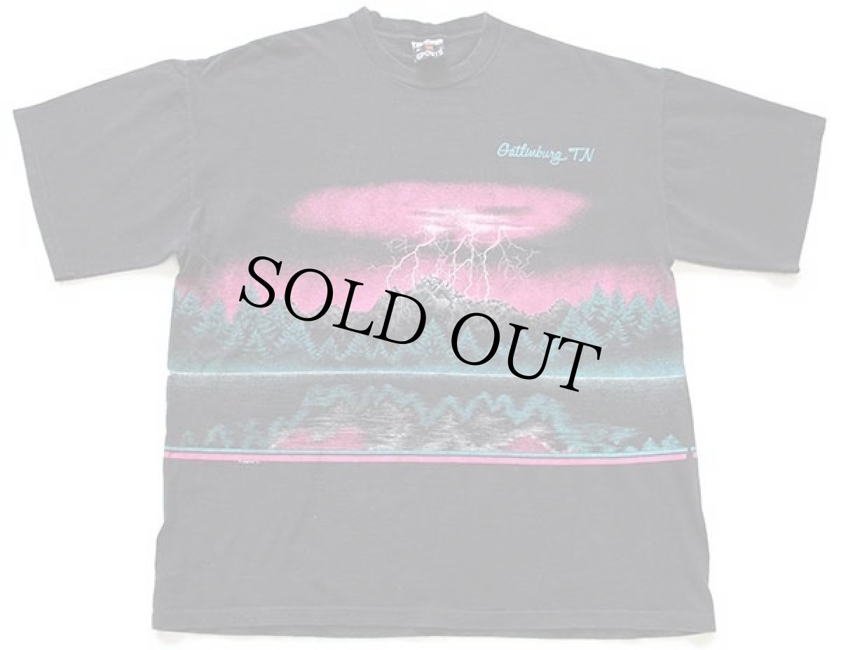 画像3: 90s USA製 HABITAT サンダー 両面プリント アート コットンTシャツ 黒 XL (3)