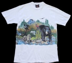 画像2: 90s USA製 HABITAT XCIII アニマル 両面プリント アート コットンTシャツ 白 S (2)