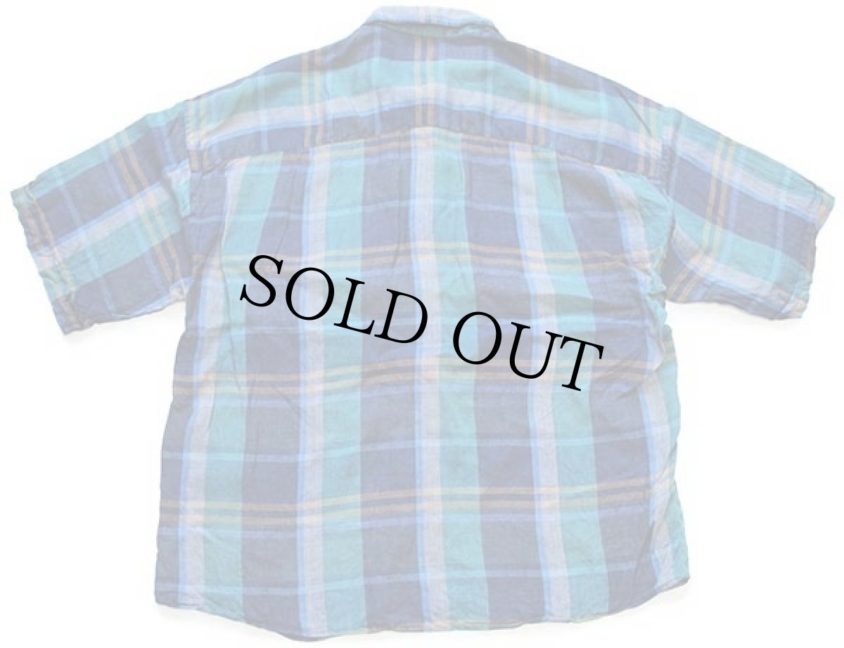 画像2: アイルランド製 Stephens Brothers チェック 半袖 リネンシャツ L (2)