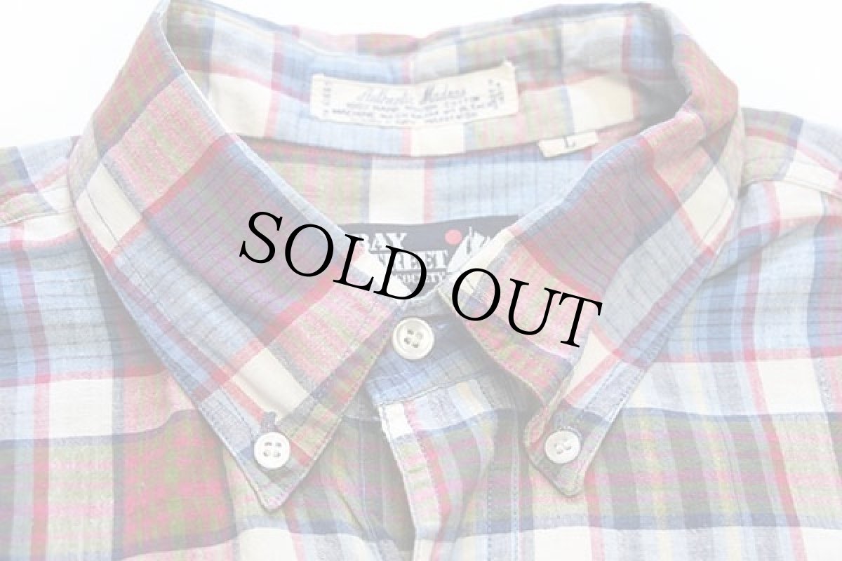 画像5: 70s BAY STREET SHIRT SOCIETY マドラスチェック ボタンダウン 半袖 コットンシャツ L★インド綿 (5)