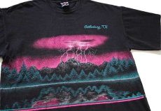 画像1: 90s USA製 HABITAT サンダー 両面プリント アート コットンTシャツ 黒 XL (1)