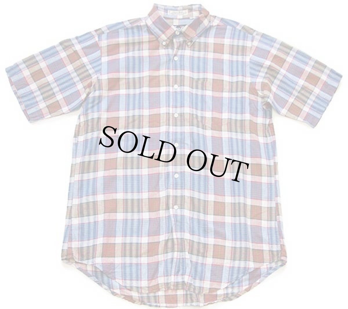 画像1: 70s BAY STREET SHIRT SOCIETY マドラスチェック ボタンダウン 半袖 コットンシャツ L★インド綿 (1)
