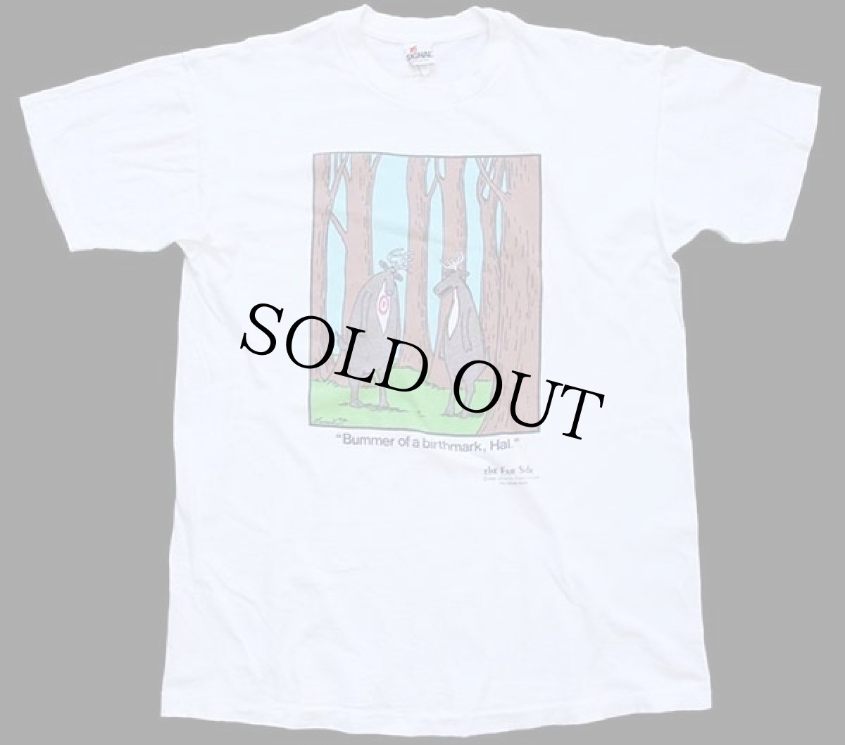 画像2: 80s USA製 THE FAR SIDE ''Bummer of a birthmark,Hal.'' 鹿 イラスト コットンTシャツ 白 L (2)