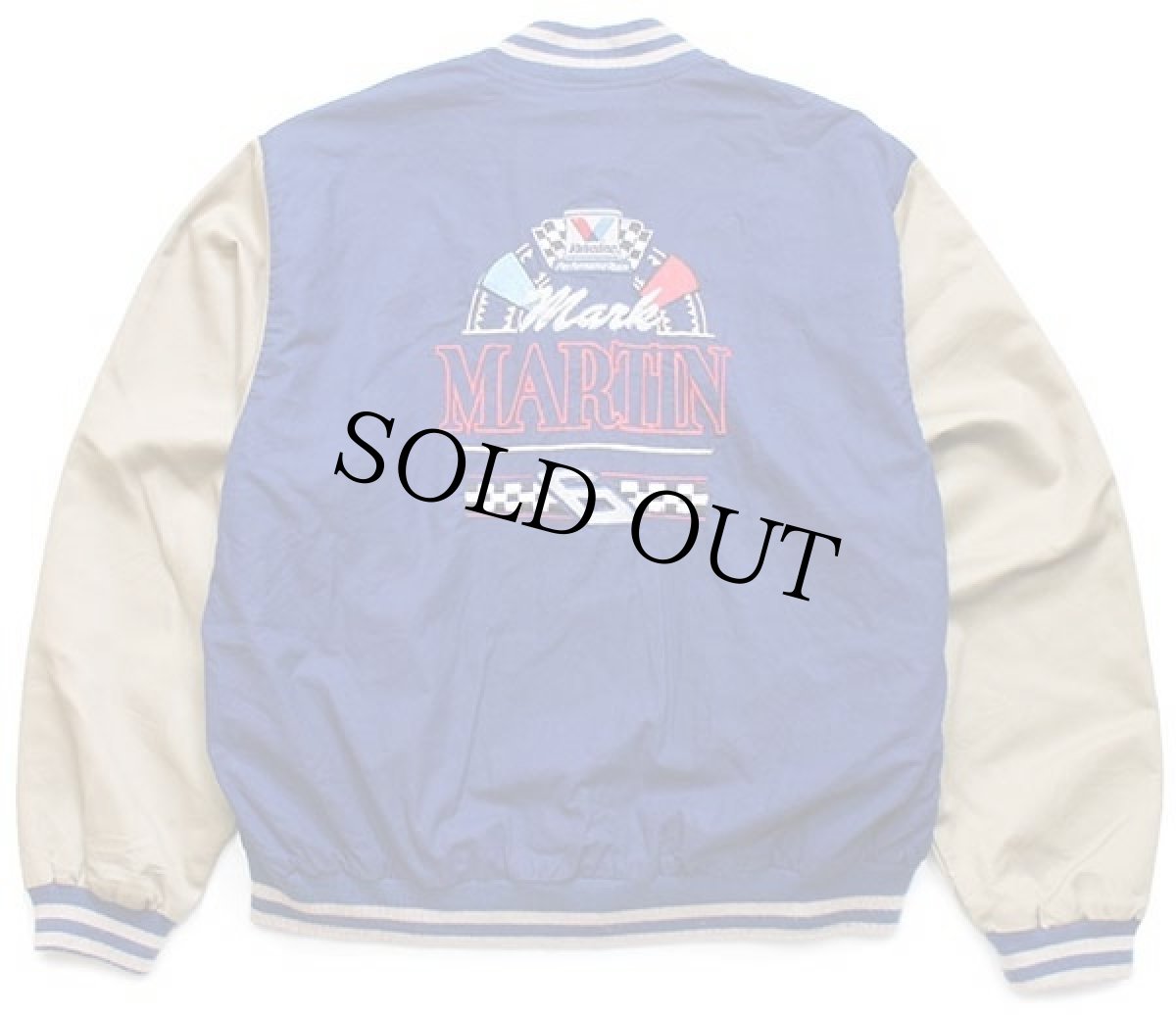 画像2: 90s USA製 Valvoline NASCAR MARK MARTIN チェッカーフラッグ 刺繍 ツートン コットン×ツイルスタジャン L (2)